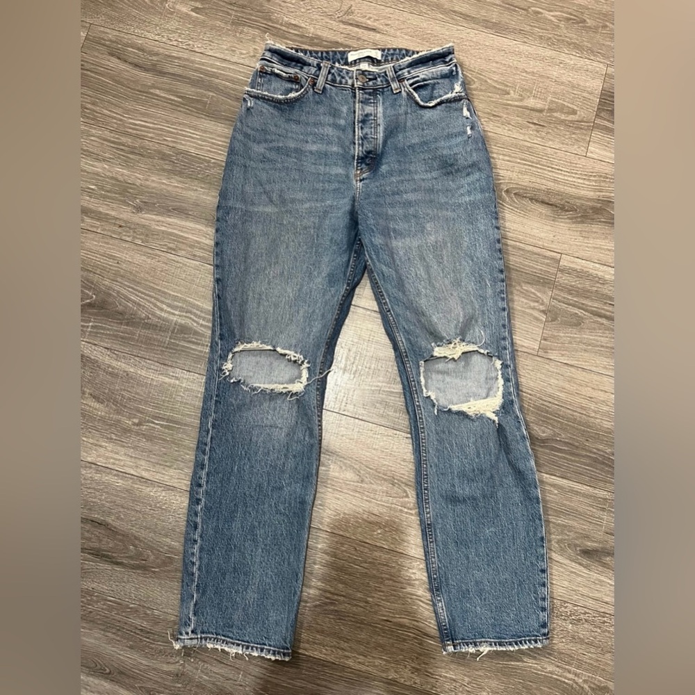 Abercrombie & Fitch Blue Distressed Straight Leg Jeans